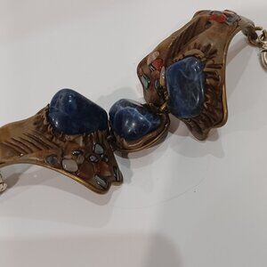 Handmade Clay and Gemstone Brutalist style cuff bracelet